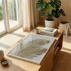 Tropikal Yaprak Sıcak Altın Tekli Beyaz Metal Çerçeveli Cam Tablo Duvar Salon Aksesuarları