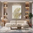Tropikal Yaprak Sıcak Altın Tekli Gold Metal Çerçeveli Cam Tablo Yatak Odası Koridor