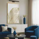 Tropikal Yaprak Sıcak Altın Tekli Gold Metal Çerçeveli Cam Tablo Yatak Odası Koridor