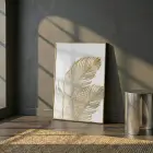 Tropikal Yaprak Sıcak Altın Tekli Gold Metal Çerçeveli Cam Tablo Yatak Odası Koridor