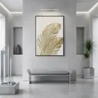 Tropikal Yaprak Sıcak Altın Tekli Siyah Metal Çerçeveli Cam Tablo Yatak Odası Koridor