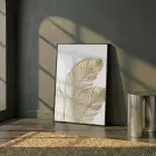 Tropikal Yaprak Sıcak Altın Tekli Siyah Metal Çerçeveli Cam Tablo Yatak Odası Koridor