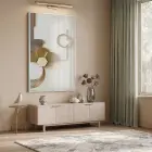 Soyut Geometrik Sıcak Bej Tonları Tekli Beyaz Metal Çerçeveli Cam Tablo Duvar Salon