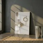 Soyut Geometrik Sıcak Bej Tonları Tekli Beyaz Metal Çerçeveli Cam Tablo Duvar Salon