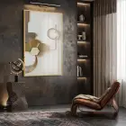 Soyut Geometrik Sıcak Bej Tonları Tekli Gold Metal Çerçeveli Cam Tablo Yatak Odası