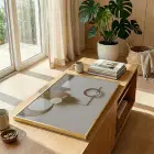 Soyut Geometrik Sıcak Bej Tonları Tekli Gold Metal Çerçeveli Cam Tablo Yatak Odası
