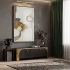 Soyut Geometrik Sıcak Bej Tonları Tekli Siyah Metal Çerçeveli Cam Tablo Ev Dekorasyonu