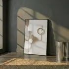 Soyut Geometrik Sıcak Bej Tonları Tekli Siyah Metal Çerçeveli Cam Tablo Ev Dekorasyonu
