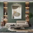 Geometrik Soyut Sıcak Bej Tonları Tekli Beyaz Metal Çerçeveli Cam Tablo Duvar Salon