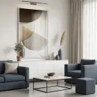 Geometrik Soyut Sıcak Bej Tonları Tekli Beyaz Metal Çerçeveli Cam Tablo Duvar Salon