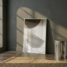 Geometrik Soyut Sıcak Bej Tonları Tekli Beyaz Metal Çerçeveli Cam Tablo Duvar Salon