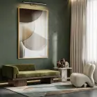 Geometrik Soyut Sıcak Bej Tonları Tekli Gold Metal Çerçeveli Cam Tablo Ev Dekorasyonu