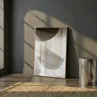 Geometrik Soyut Sıcak Bej Tonları Tekli Gold Metal Çerçeveli Cam Tablo Ev Dekorasyonu