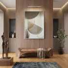 Geometrik Soyut Sıcak Bej Tonları Tekli Gümüş Metal Çerçeveli Cam Tablo Yatak Odası