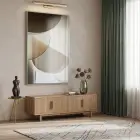 Geometrik Soyut Sıcak Bej Tonları Tekli Gümüş Metal Çerçeveli Cam Tablo Yatak Odası