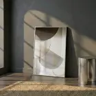 Geometrik Soyut Sıcak Bej Tonları Tekli Gümüş Metal Çerçeveli Cam Tablo Yatak Odası