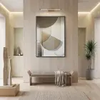 Geometrik Soyut Sıcak Bej Tonları Tekli Siyah Metal Çerçeveli Cam Tablo Salon Oturma