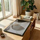 Geometrik Soyut Sıcak Bej Tonları Tekli Siyah Metal Çerçeveli Cam Tablo Salon Oturma