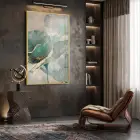 Soyut Çiçek Turkuaz Altın Tonları Tekli Gold Metal Çerçeveli Cam Tablo Salon Oturma