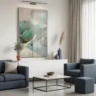 Soyut Çiçek Turkuaz Altın Tonları Tekli Gümüş Metal Çerçeveli Cam Tablo Salon Oturma