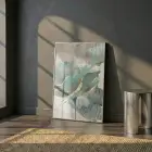 Soyut Çiçek Turkuaz Altın Tonları Tekli Gümüş Metal Çerçeveli Cam Tablo Salon Oturma