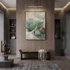 Soyut Çiçek Turkuaz Altın Tonları Tekli Siyah Metal Çerçeveli Cam Tablo Ev Dekorasyonu