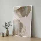 Ginkgo Yaprakları Pudra Mavi Altın Tekli Beyaz Metal Çerçeveli Cam Tablo Yatak Odası