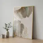 Ginkgo Yaprakları Pudra Mavi Altın Tekli Gold Metal Çerçeveli Cam Tablo Ev Dekorasyonu