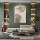 Ginkgo Yaprakları Pudra Mavi Altın Tekli Gümüş Metal Çerçeveli Cam Tablo Duvar Salon