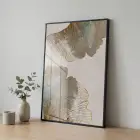 Ginkgo Yaprakları Pudra Mavi Altın Tekli Siyah Metal Çerçeveli Cam Tablo Duvar Salon