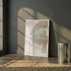 Altın Yaprak Sıcak Bej Tekli Beyaz Metal Çerçeveli Cam Tablo Poster Dekoratif Obje