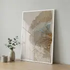 Altın Yaprak Sıcak Bej Tekli Beyaz Metal Çerçeveli Cam Tablo Poster Dekoratif Obje