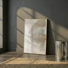 Altın Yaprak Sıcak Bej Tekli Gold Metal Çerçeveli Cam Tablo Ev Dekorasyonu Oda