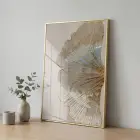 Altın Yaprak Sıcak Bej Tekli Gold Metal Çerçeveli Cam Tablo Ev Dekorasyonu Oda