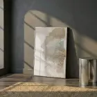 Altın Yaprak Sıcak Bej Tekli Gümüş Metal Çerçeveli Cam Tablo Salon Oturma Odası