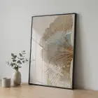 Altın Yaprak Sıcak Bej Tekli Siyah Metal Çerçeveli Cam Tablo Yatak Odası Koridor