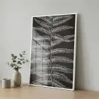 Eğrelti Yaprağı Antrasit Beyaz Ton Tekli Metal Çerçeveli Cam Tablo Yatak Odası Koridor