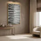 Eğrelti Yaprağı Antrasit Beyaz Ton Tekli Gold Metal Çerçeveli Cam Tablo Yatak Odası