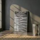 Eğrelti Yaprağı Antrasit Beyaz Ton Tekli Gümüş Metal Çerçeveli Cam Tablo Yatak Odası