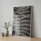 Eğrelti Yaprağı Antrasit Beyaz Ton Tekli Gümüş Metal Çerçeveli Cam Tablo Yatak Odası