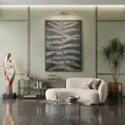 Eğrelti Yaprağı Antrasit Beyaz Ton Tekli Siyah Metal Çerçeveli Cam Tablo Salon Oturma