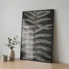 Eğrelti Yaprağı Antrasit Beyaz Ton Tekli Siyah Metal Çerçeveli Cam Tablo Salon Oturma