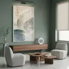 Soyut Yaprak Pastel Mavi Bej Tekli Beyaz Metal Çerçeveli Cam Tablo Duvar Salon