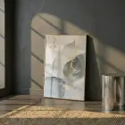 Soyut Yaprak Pastel Mavi Bej Tekli Gold Metal Çerçeveli Cam Tablo Yatak Odası