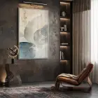 Soyut Yaprak Pastel Mavi Bej Tekli Gümüş Metal Çerçeveli Cam Tablo Duvar Salon