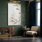 Bitkisel Motif Sıcak Bej Tonlar Tekli Beyaz Metal Çerçeveli Cam Tablo Salon Oturma