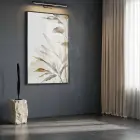 Bitkisel Motif Sıcak Bej Tonlar Tekli Siyah Metal Çerçeveli Cam Tablo Salon Oturma