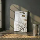 Bitkisel Motif Sıcak Bej Tonlar Tekli Siyah Metal Çerçeveli Cam Tablo Salon Oturma