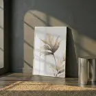 Yaprak Desen Sıcak Bej Tonları Tekli Beyaz Metal Çerçeveli Cam Tablo Poster Dekoratif