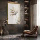 Yaprak Desen Sıcak Bej Tonları Tekli Gold Metal Çerçeveli Cam Tablo Ev Dekorasyonu